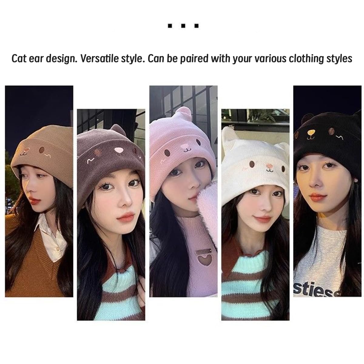 Gorros de punto para mujer de invierno con gorras de forro polar, gorro de invierno fino para hombre, diseño de orejas de gato, gorra deportiva para senderismo, 54-59 cm