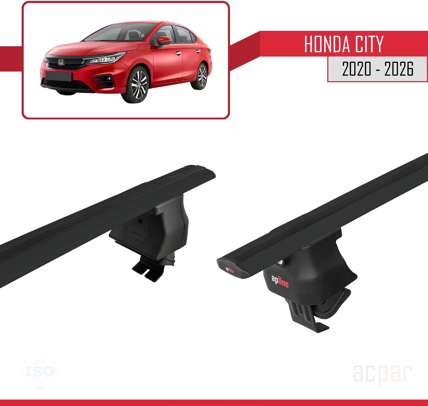 Compatible with Honda City 2021-2025 ACE-4 Car Roof Rack Cross Bar Black Aluminium 2 Bars