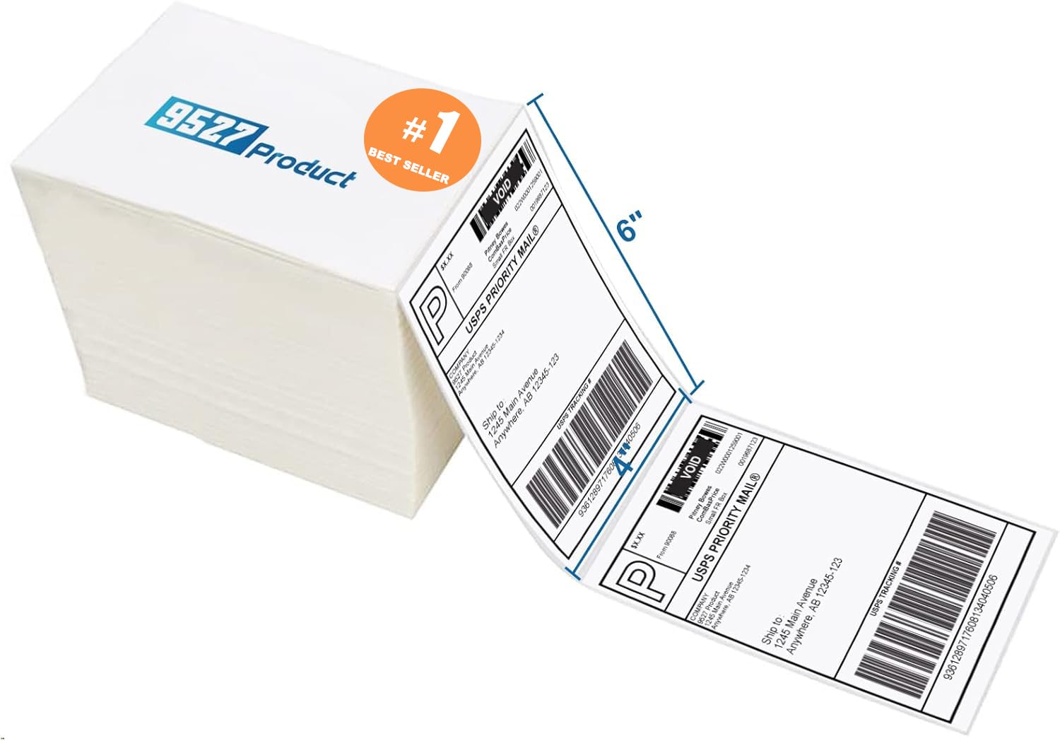 9527 Product Fanfold 4 x 6 Direct Thermal Labels White Perforated Shipping Labels,500 Labels per Stack,1 Stack