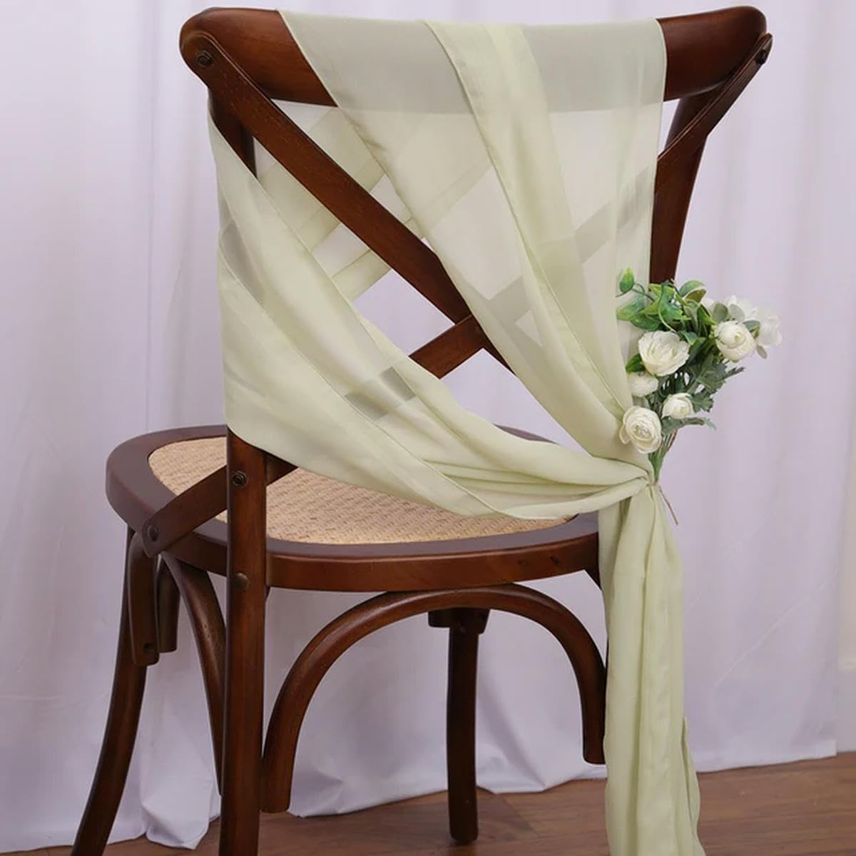 Szyfonowe szarfy na krzesło, dekoracje na krzesło weselne, długość 16 x 275 cm, szarfy dekoracyjne, 40 szt. szyfonowych szarf na krzesło, na imprezę w korytarzu, imprezę bankietową (zielone kemping)