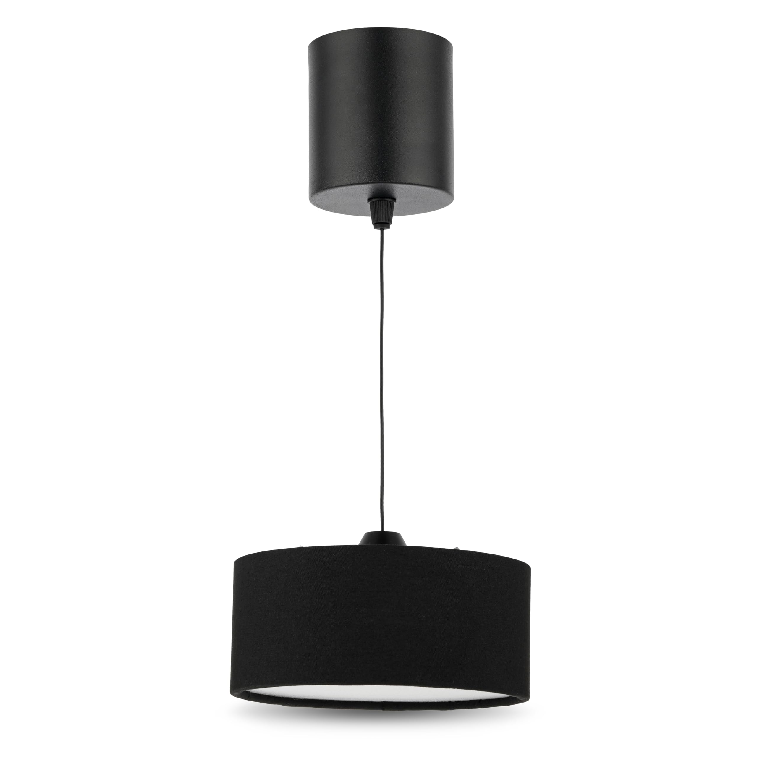 REV Lampa wisząca z akumulatorem – 120 lm, ściemniana, 3 kolory, timer 1-4 h, regulacja wysokości (18-123 cm), lampa wisząca do salonu, pilot zdalnego sterowania, abażur z materiału, czarna