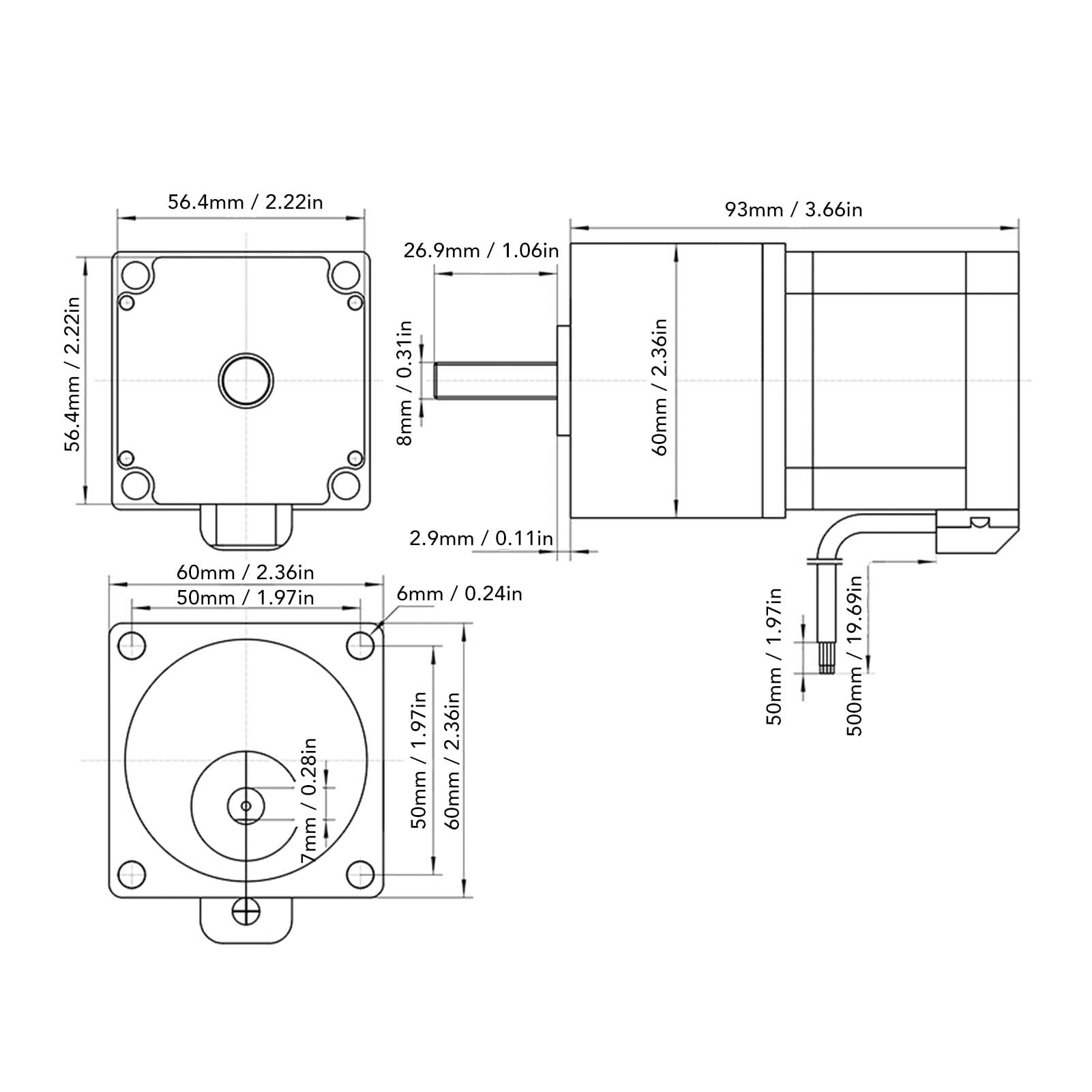 Motor de engranaje paso a paso, 2 fases, 4 cables, 3,3 V CC, 3 A