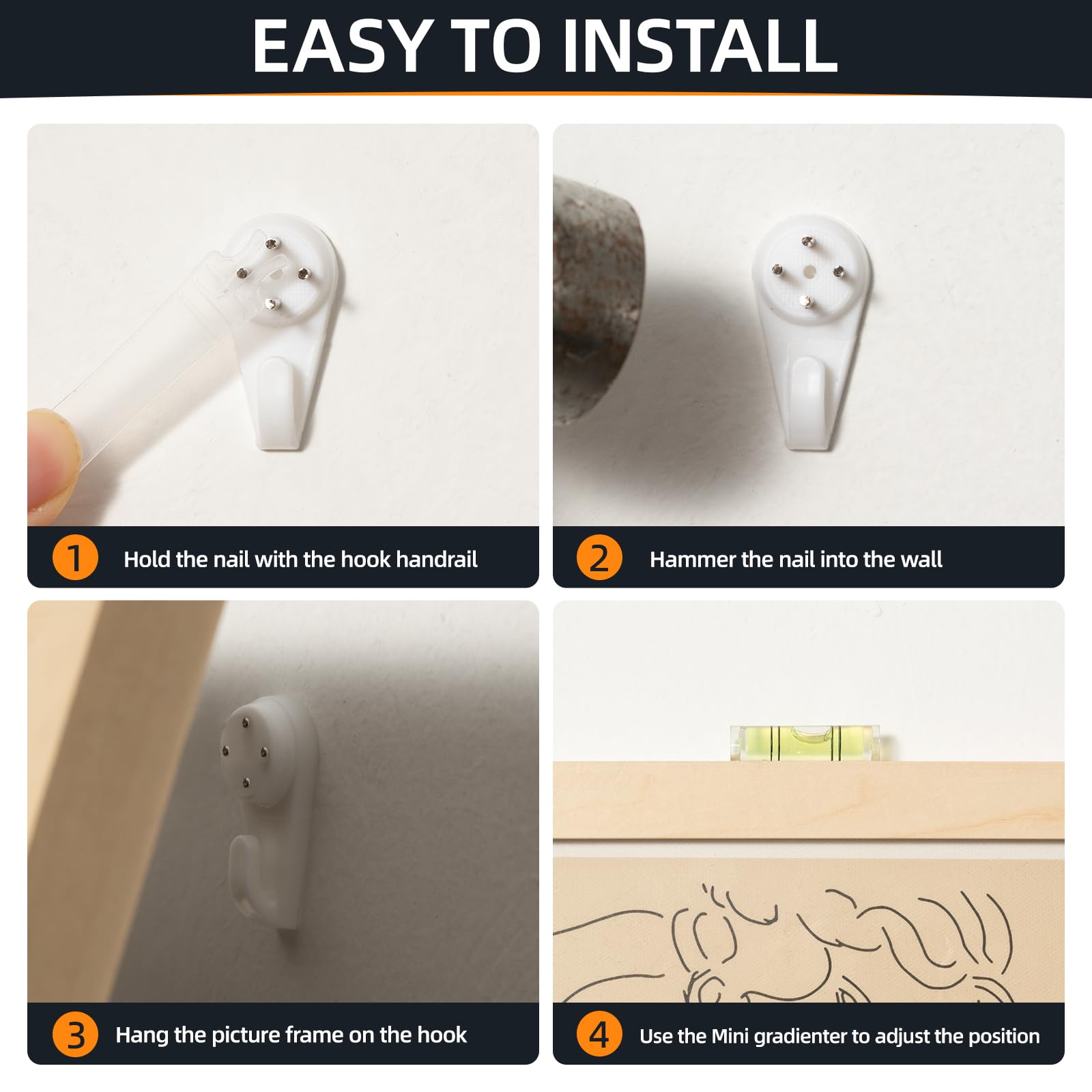72pcs Non Trace Hard Wall Picture Hangers, Plastic Picture Hooks for Plasterboard Walls No Nails, Photo Hooks - Image 4