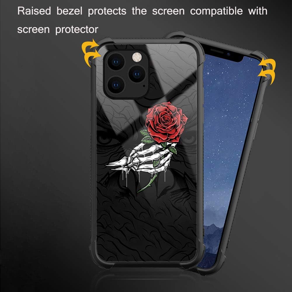 CARLOCA iPhone 11 Case,Skull Hand Holding Rose iPhone 11 Cases for Men Boys,Graphic Design Shockproof Anti-Scratch Hard Back Case for Apple iPhone 11