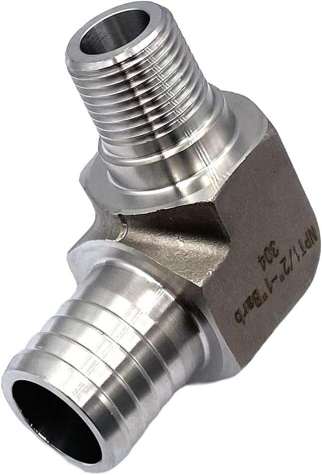 1 Pcs 1" Barb x 1/2" Male NPT 90 Degree Right Angle Stainless Steel Barbed Pipe Fittings for Gases, Water, Oils and Fuels Systems