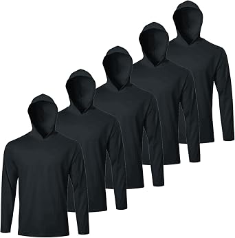 Mens UPF 50+ Long Sleeve Sun Protection Shirt,Hoodie Rash Guard,5 Pack