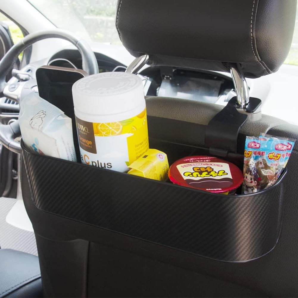 Organizer per poggiatesta auto con portabicchieri, portaoggetti da appendere allo schienale del sedile con ganci, multifunzione, tasca per bevande, cibo, snack, telefono, vassoio per bambini,