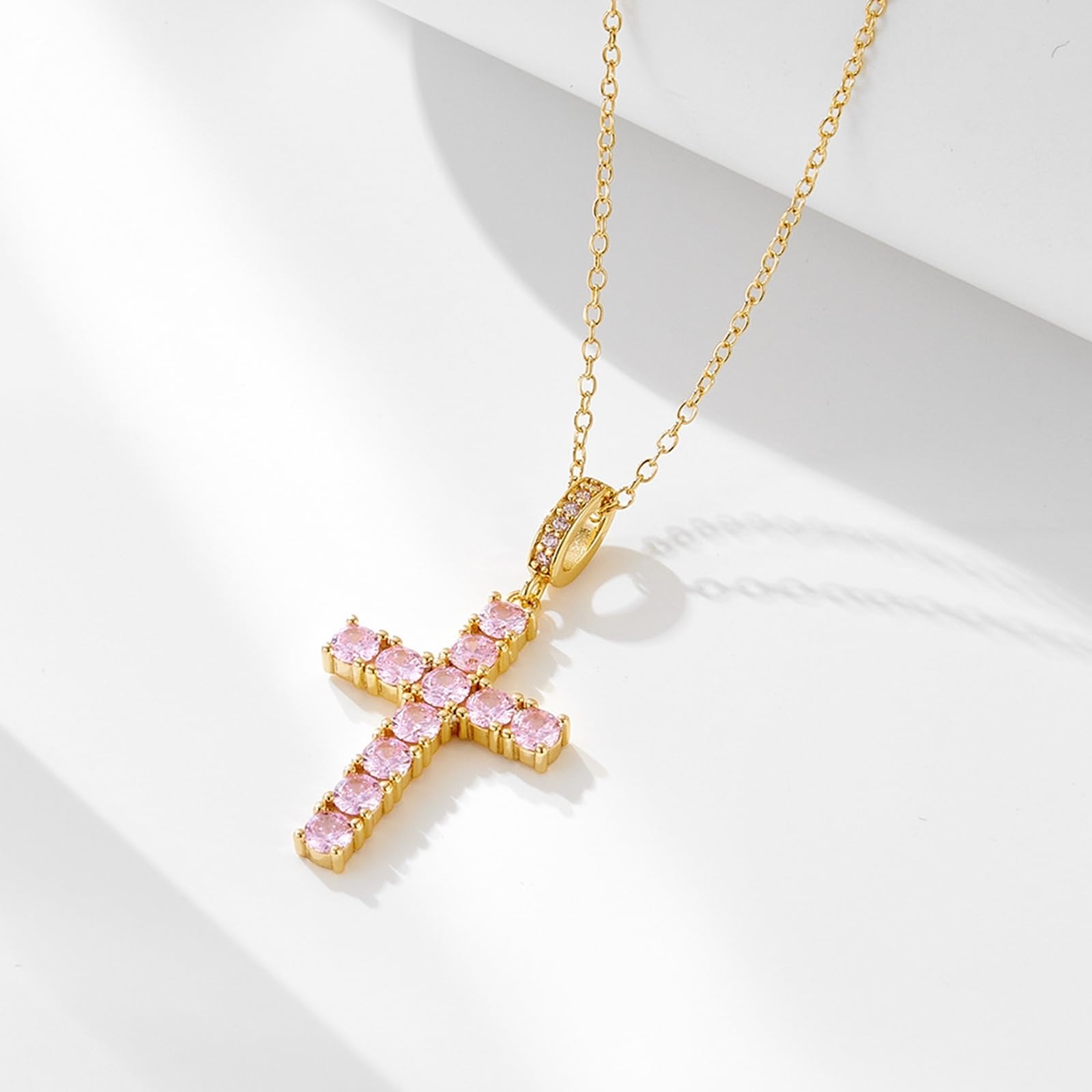 Collana Donna Oro Giallo 9k/14k/18k, Collana con Ciondolo Croce con Diamante Lab, Catena Regolabile 40+5 cm