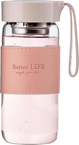 Botella de té de vidrio de 16 onzas con funda antideslizante e infusor de té inoxidable, tapa a prueba de fugas, botella de agua de vidrio portátil