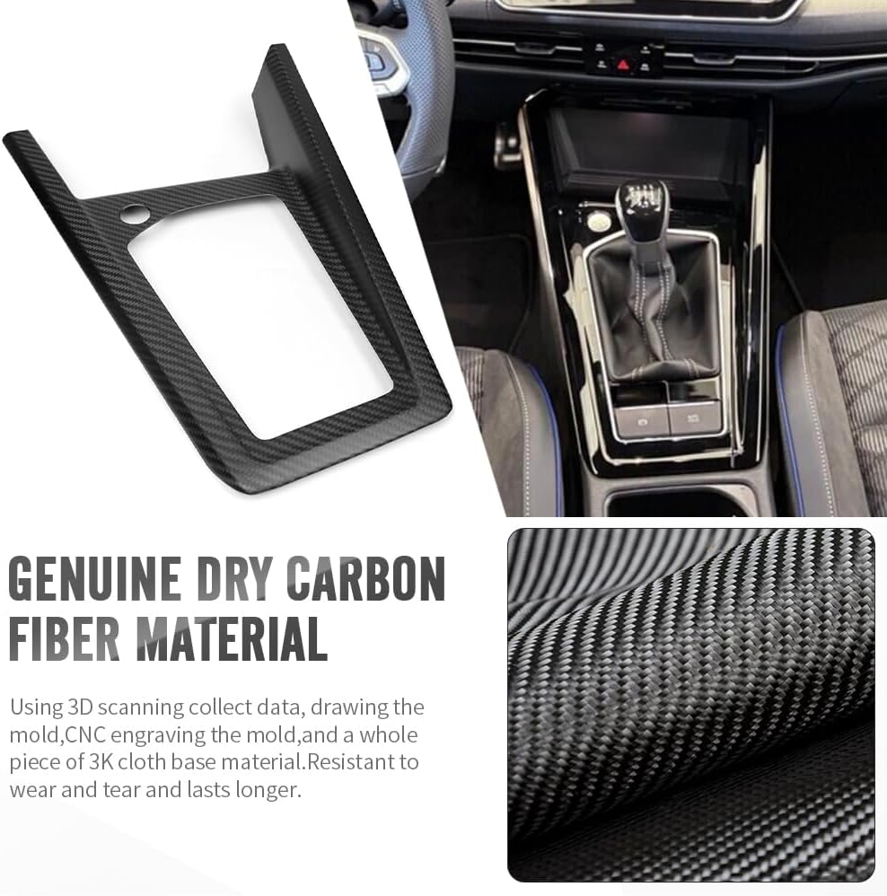 Real Carbon Fiber Center Console Gear Shift Panel Trim Cover Left-Hand MT for VW Golf MK8 GTI GTD GTE R 2021 2022 2023 2024 2025 Shifter Surround Bezel for Golf MK8.5 Drive 6-Speed (Matte Carbon)