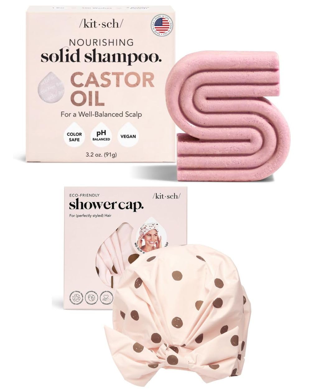 Kitsch Hair Growth Castor Oil Shampoo Bar and Luxury Shower Cap with Discount
