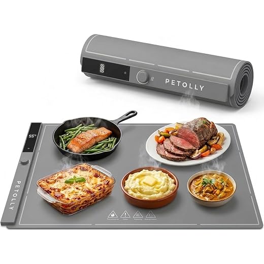 Food Warming Mat, 24 x 16 Inch Electric Buffet Warmer, 8 Heat Levels (Grey)