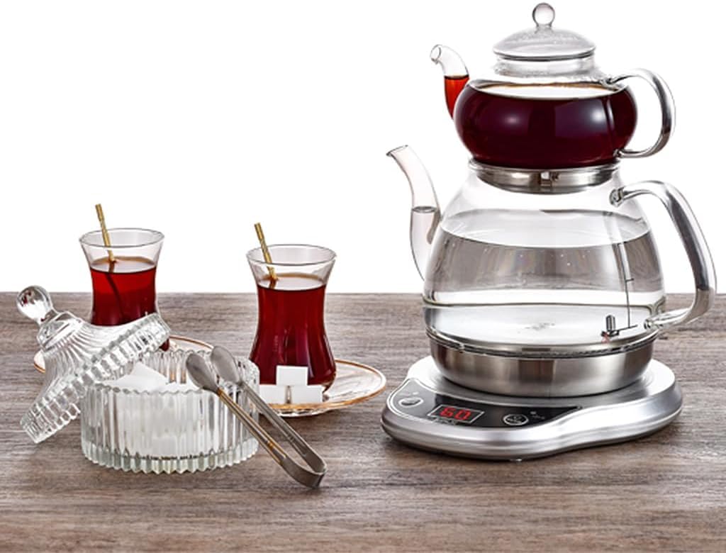 Gulf Dalla Turkish Tea Coffee Maker | Electric Glass Kettle with Towel & Tea Strainer – 1000ml Capacity, 1000W Power