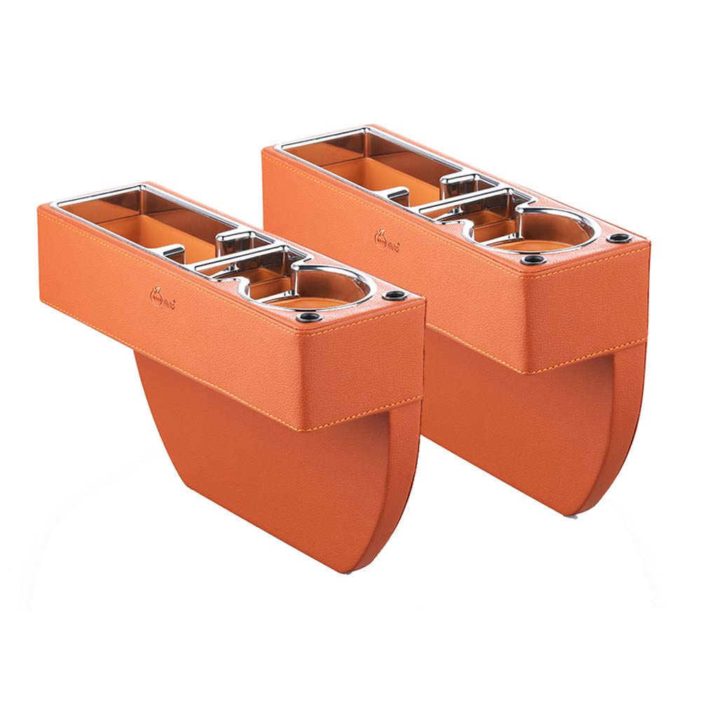 CONRAL 2 Pack Car Seat Gap Filler, Console Side Pocket with Cup Holder, Car Seat Catcher Car Organizer, Automobiles Seat Gap Filler Organiser Box, Black/Broen/Beige,Brown