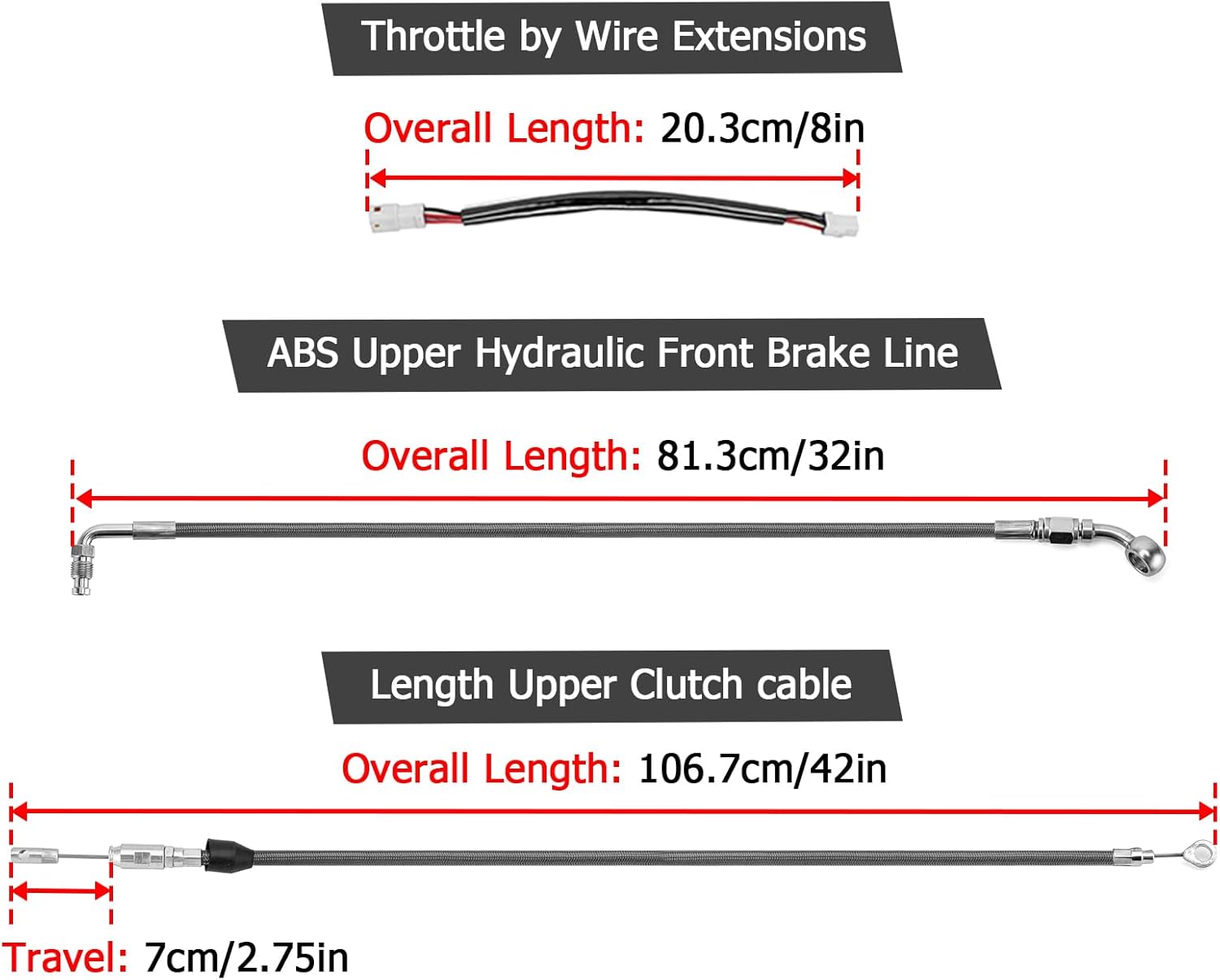 Mofun ABS Upper Hydraulic Front Brake Line & Clutch Cable & Throttle By Wire Extensions Compatible with Harley Softail Slim Deluxe Fat Boy Sport Glide 2018-2024, Fit 12"-14" Handlebar Black