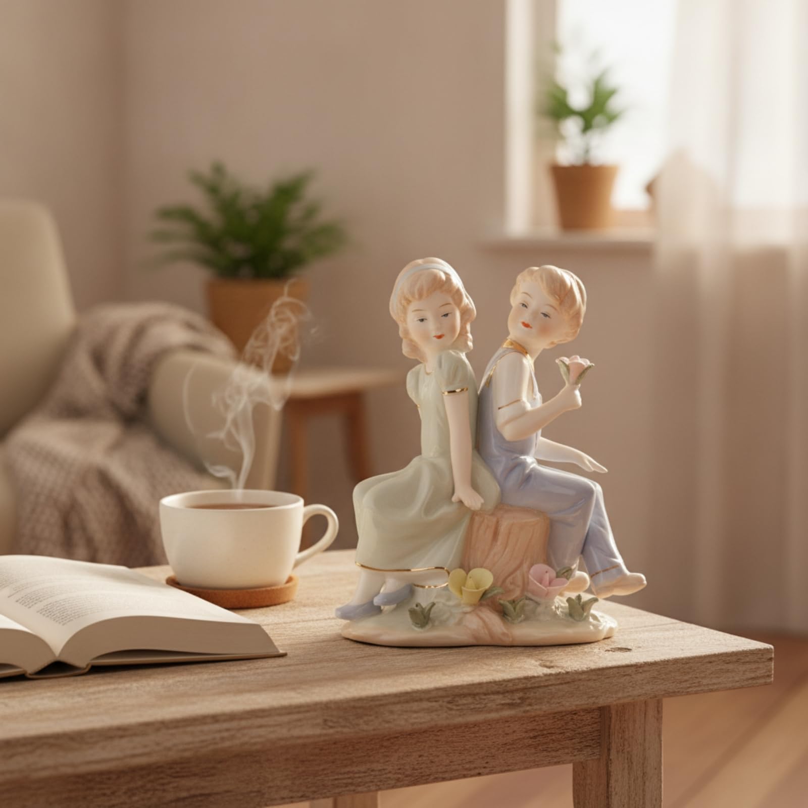 Gralara Pareja de Niños Figurita Estatua Escultura Adorno en Barnizada con Brillo Suave y Acabado Pulido Pieza de Mesa Compacta Que Ahorra Espacio Adecuada para Dormitorio Sala de Estar Regalo