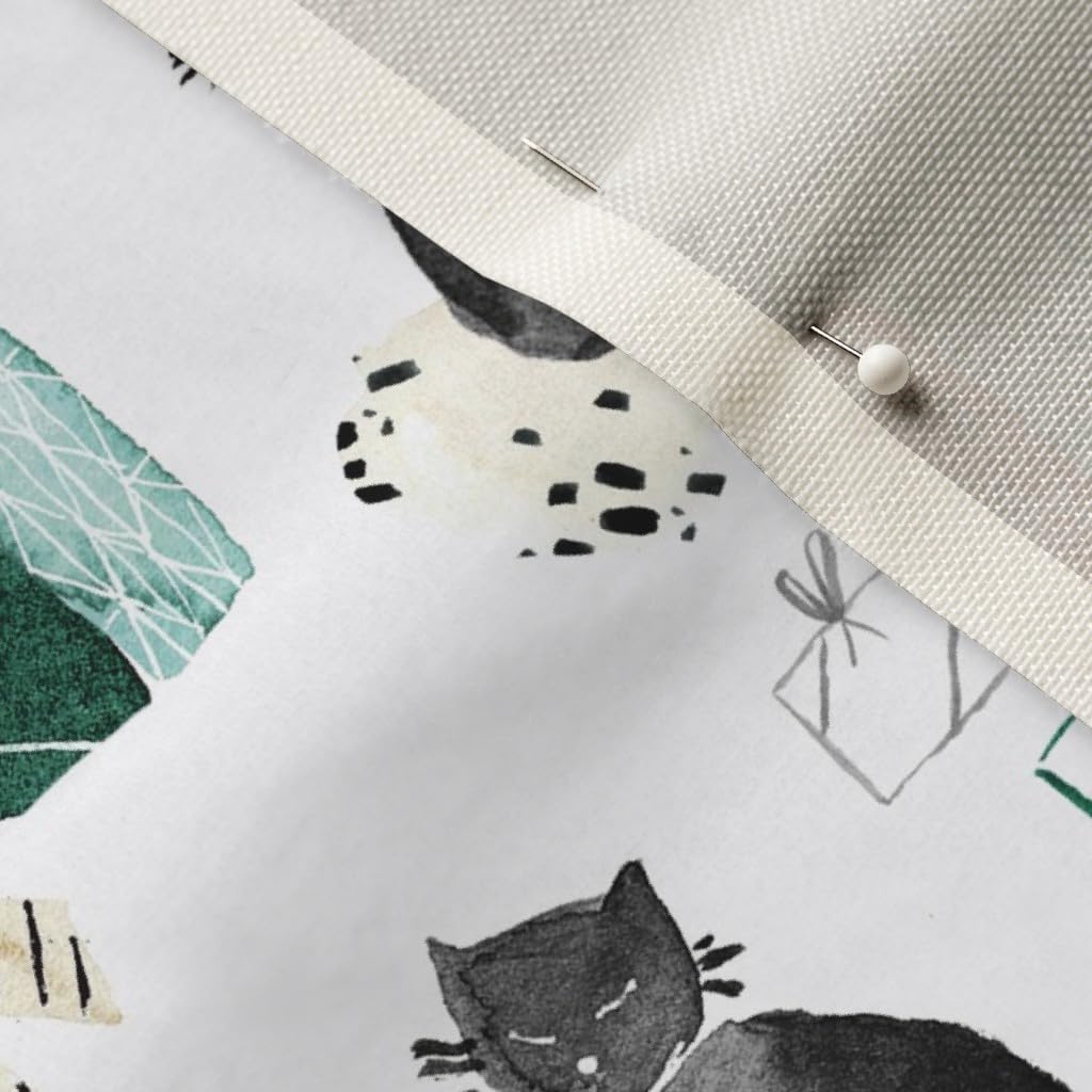 Spoonflower Fabric - Cat Christmas Presents Holiday Animal Vintage Cats Red Green Lover Printed on Upholstery Velvet Fabric Fat Quarter - Upholstery Home Decor Bottomweight Apparel