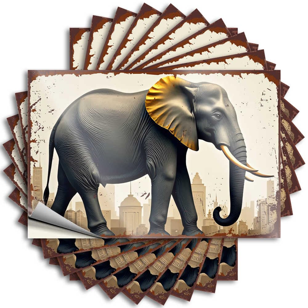 Home Stickers - Good Water Cover Urban Elephant: A Cityscape with A Majestic Animal(6X9CM)