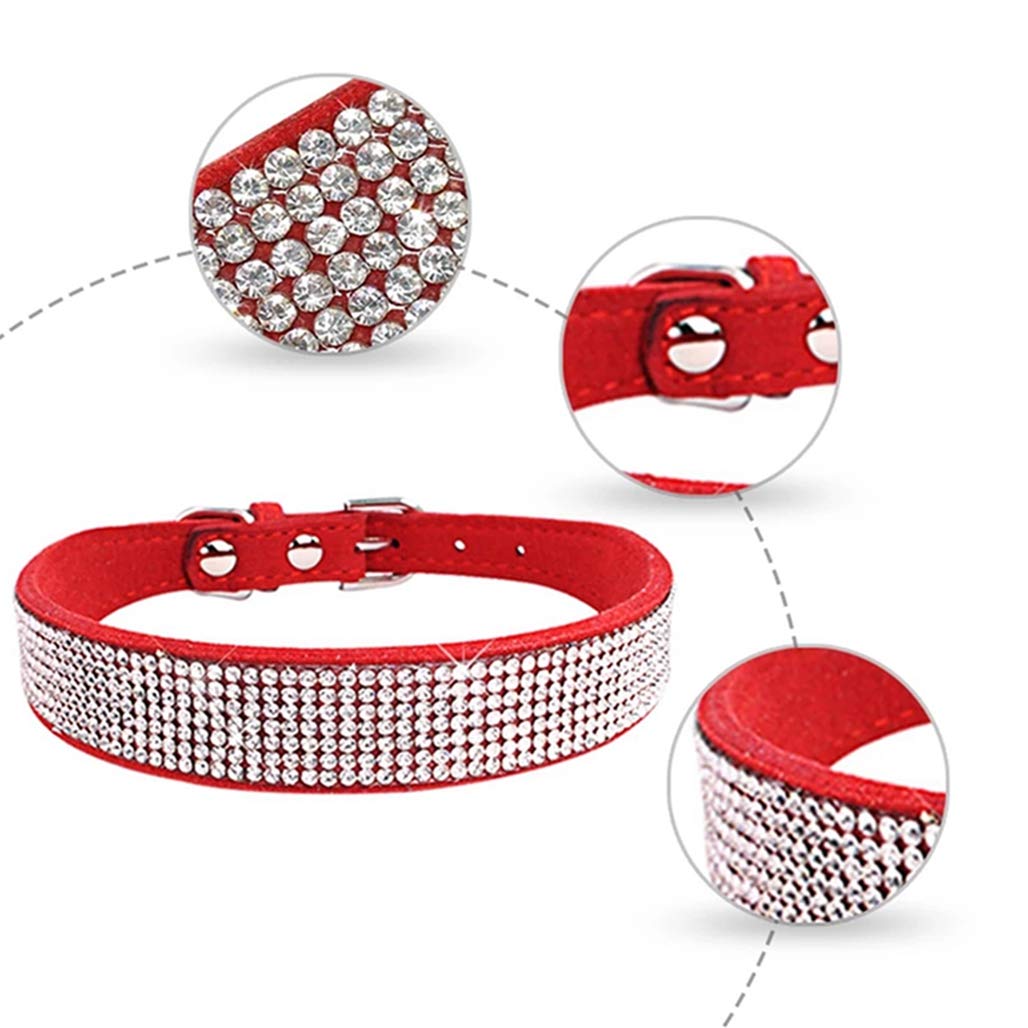 Collare per cani con strass, grazioso e scintillante, in morbida pelle scamosciata, per cani e gatti, con strass e strass