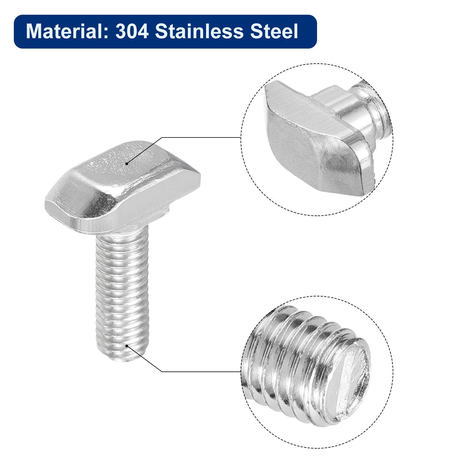 QUARKZMAN 30Pcs Boulons en T-Slot, M6 x 20mm Boulon à Tête de Marteau T Vis Goujon pour Profilé en Aluminium en T de la Série 3030, Acier Inoxydable 304, Argent