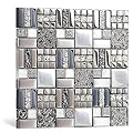 Blujellyfish Metallic Glass Mosaic Tiles Silver Gray 100% Glass Tile Water Resistant for Kitchen Backsplash Bathroom Shower Accent Wall Decor TSTGT151 (5 Square Feet)