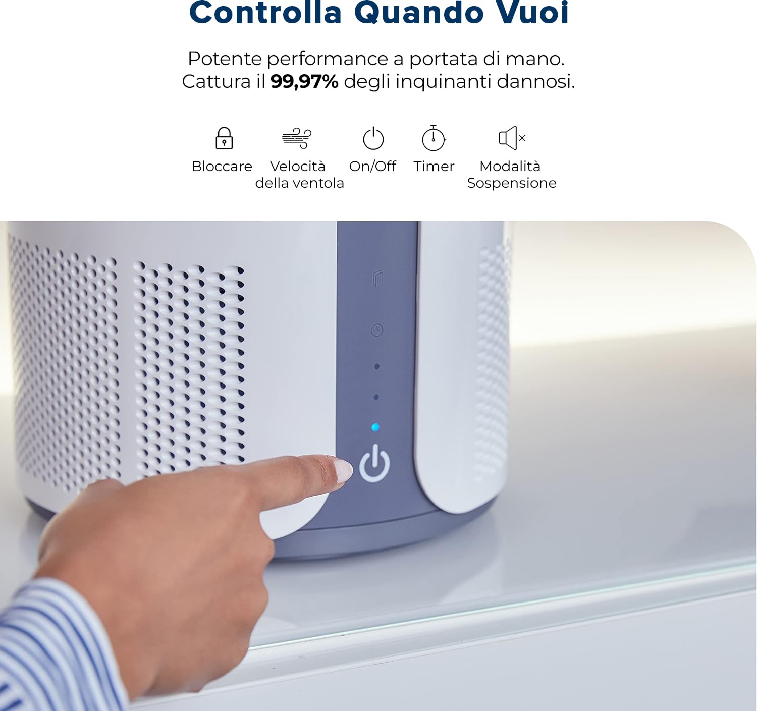 MIKO Purificatore d'aria per la casa, purificatore d'aria HEPA H13, copre fino a 86 mq in una stanza grande. 3 velocità della ventola, timer incorporato, CADR di 150, modalità sonno