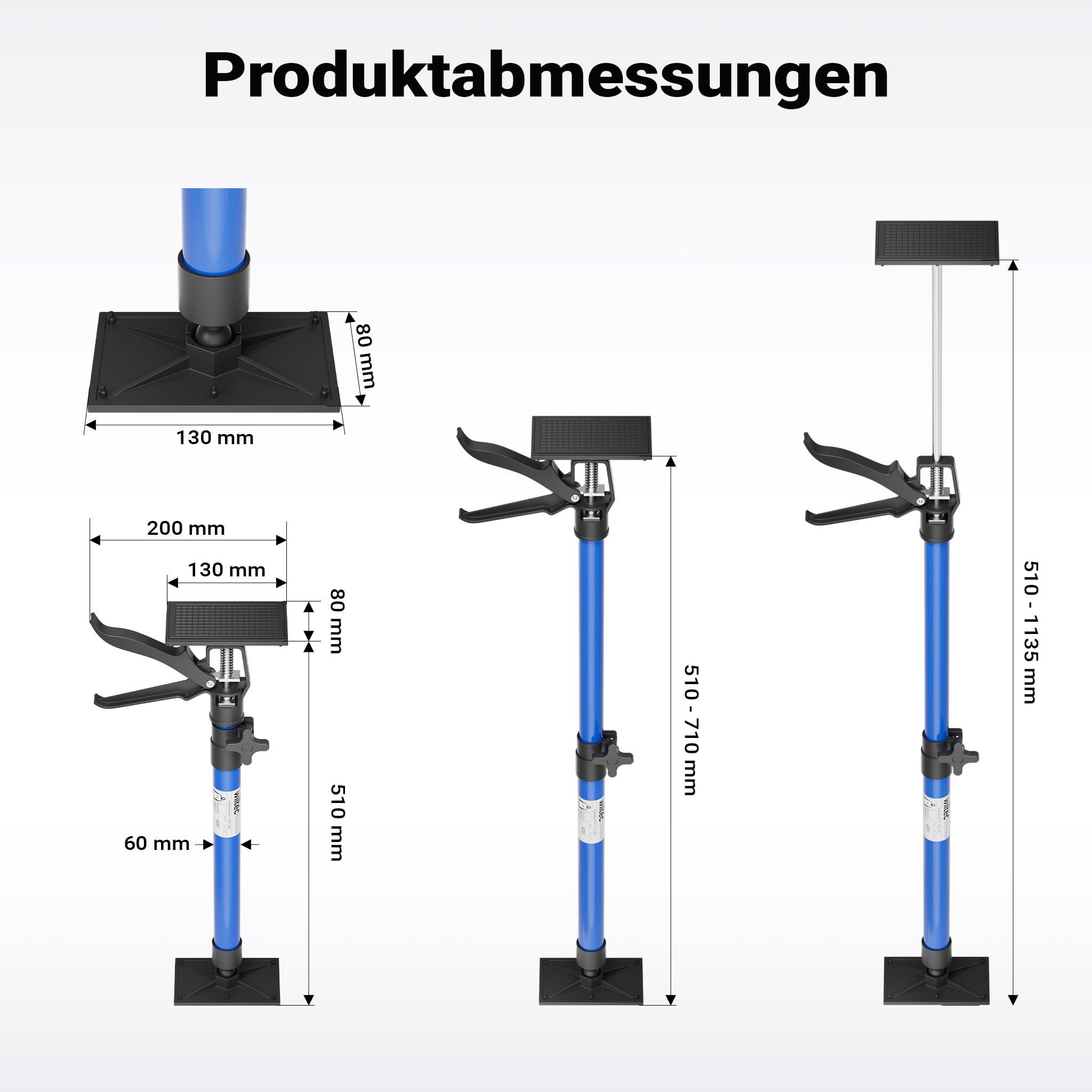 Wiltec Zargenspanner 3er Set, stufenlos 51-113,05 cm mit max. 30 kg Tragkraft, Türzargenspanner mit neigbaren Druckplatten, Montagestütze für Türrahmen, Türzargen