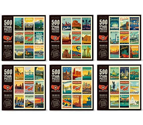 Americanflat 6 Pack Jigsaw Puzzle Set - 500 Piece 18"" x24 - American Travel Series - West, Southwest, South, New England, Midwest, Mid-Atlantic by Anderson Design Group (PUZZ1824-SET6-1)