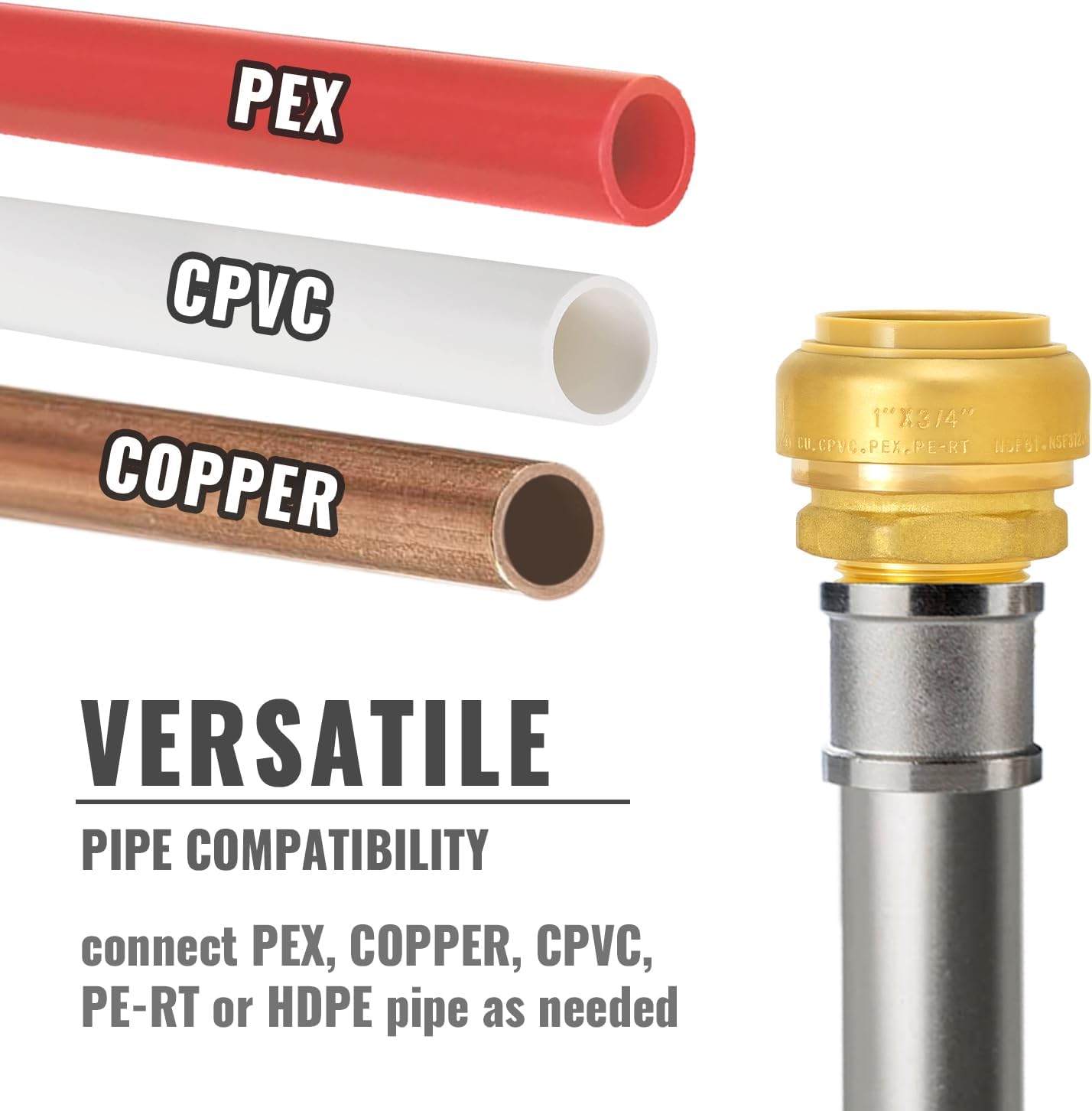 SUNGATOR Reducing Male Adapter, 1 Inch Pushfit x 3/4 Inch MNPT Adapter, No Lead Brass Push-to-Connect Plumbing Fitting for PEX Pipe, Copper, CPVC, With 1 Disconnect Clip and 1 Sealing Tape, Pack of 3