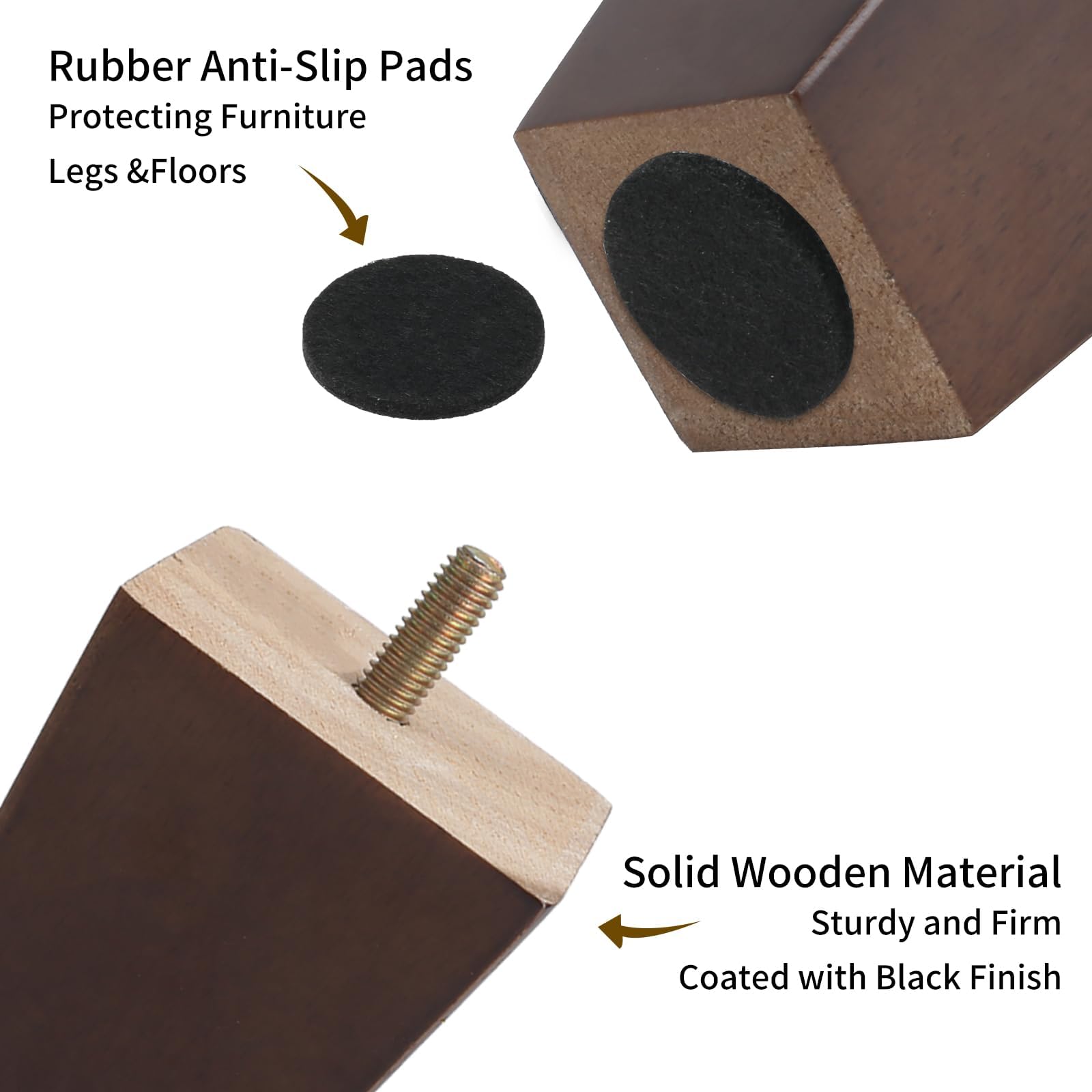 Zythrem 4Pcs 3 Inch Wooden Furniture Legs 8cm Wood Sofa Legs Chair Cabinet Legs Walnut Bed Legs Square Furniture Replacemen Feet with Mounting Plates Screws Non-Slip Mat for Couch Table TV Stand - Image 3