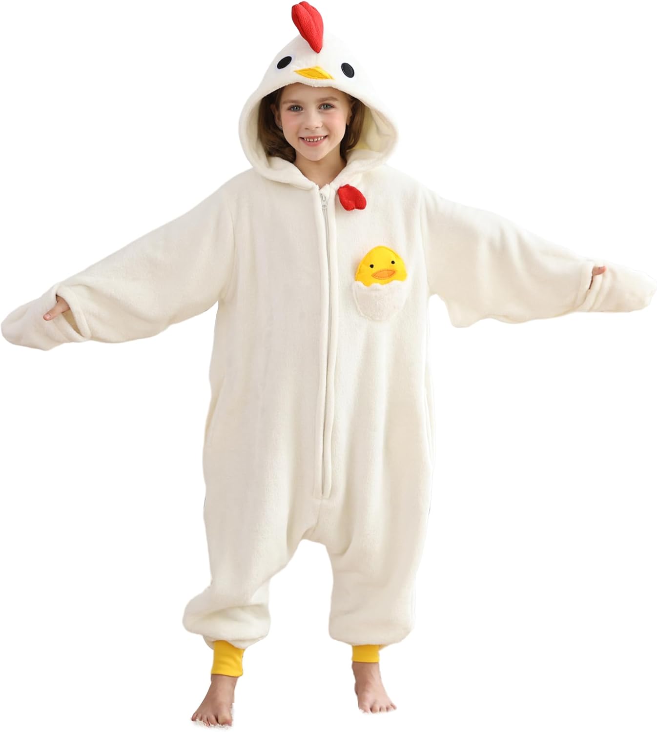 SimZoo Kids Animal Pajamas, Boy Girls Rooster Cosplay Costume Sleepwear, One-Piece Unisex Homewear 4-13Y