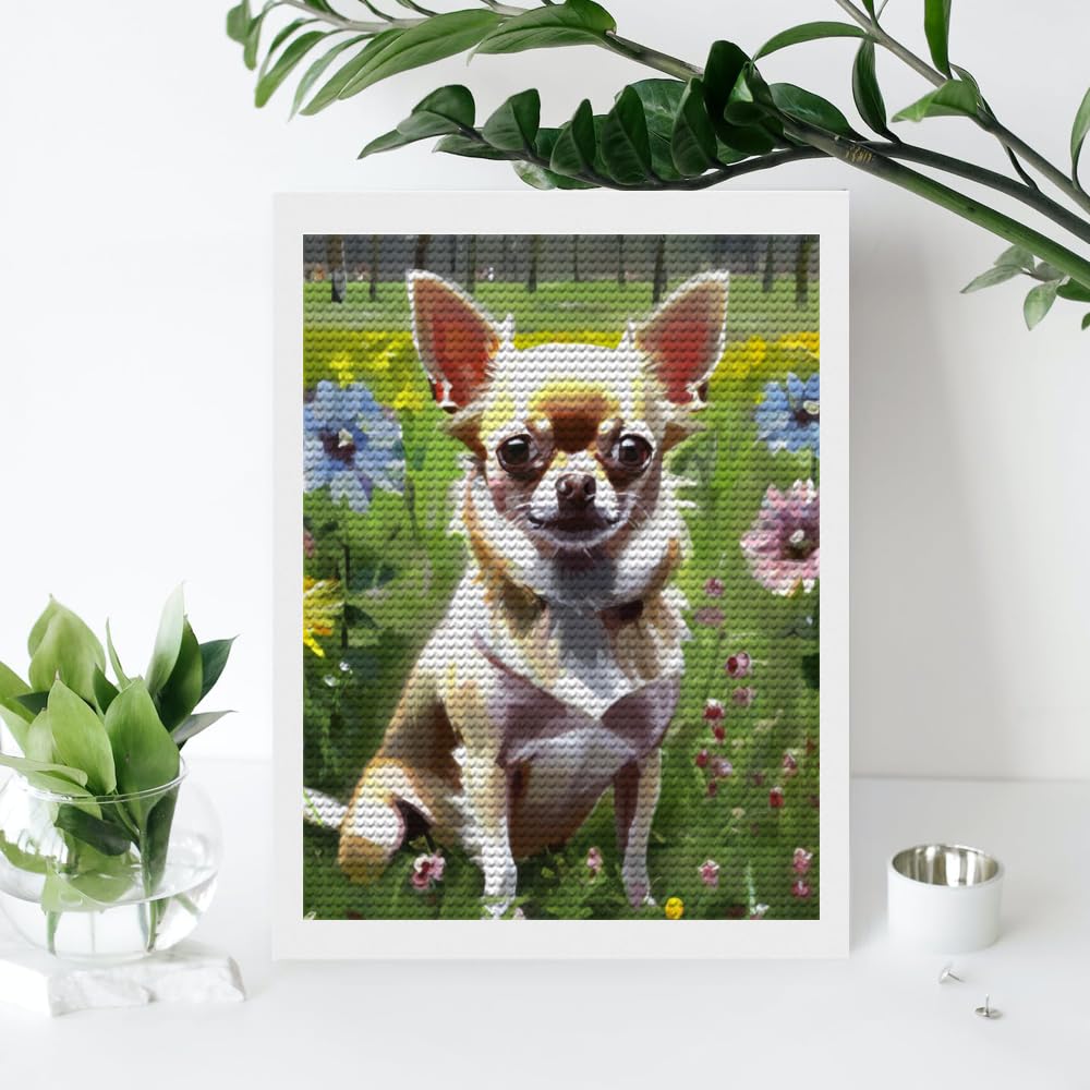 Ptura A Diamante 5d Di Un Cane Con Fiori, Mosaico Adesivo