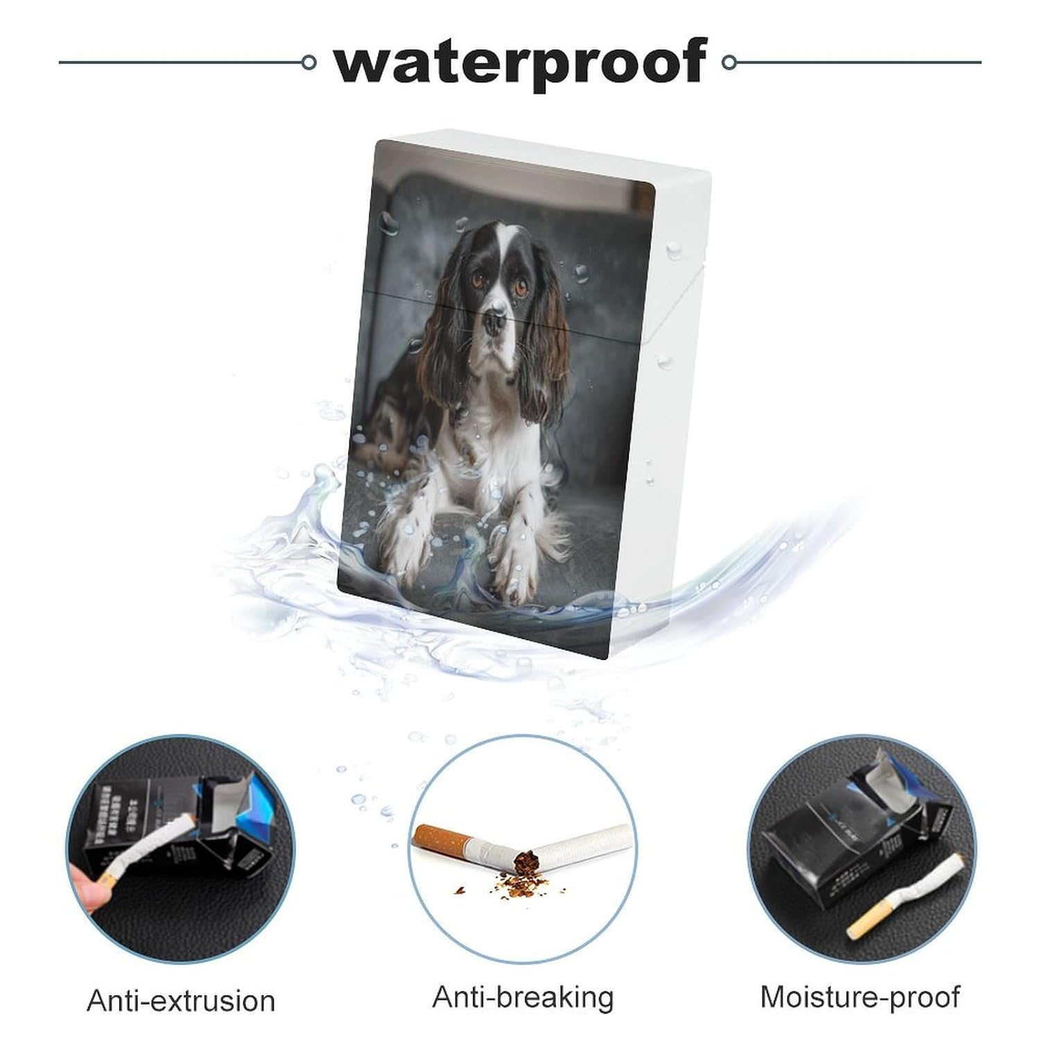Plastic Cigarette Case, Spaniel On The Sofa Print Stylish Cigarette Holder for Men and Women Portable Cigarette Case