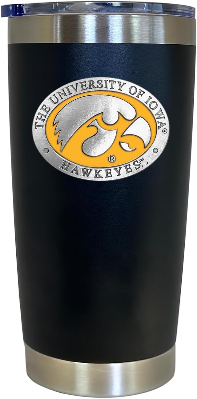 Heritage Pewter Iowa 20 oz. Tumbler - Black | Durable Insulated Tumbler Cup for Cold & Hot Drinks | Thermal Travel Mug for Coffee | Intricately Crafted Metal Pewter Inlay