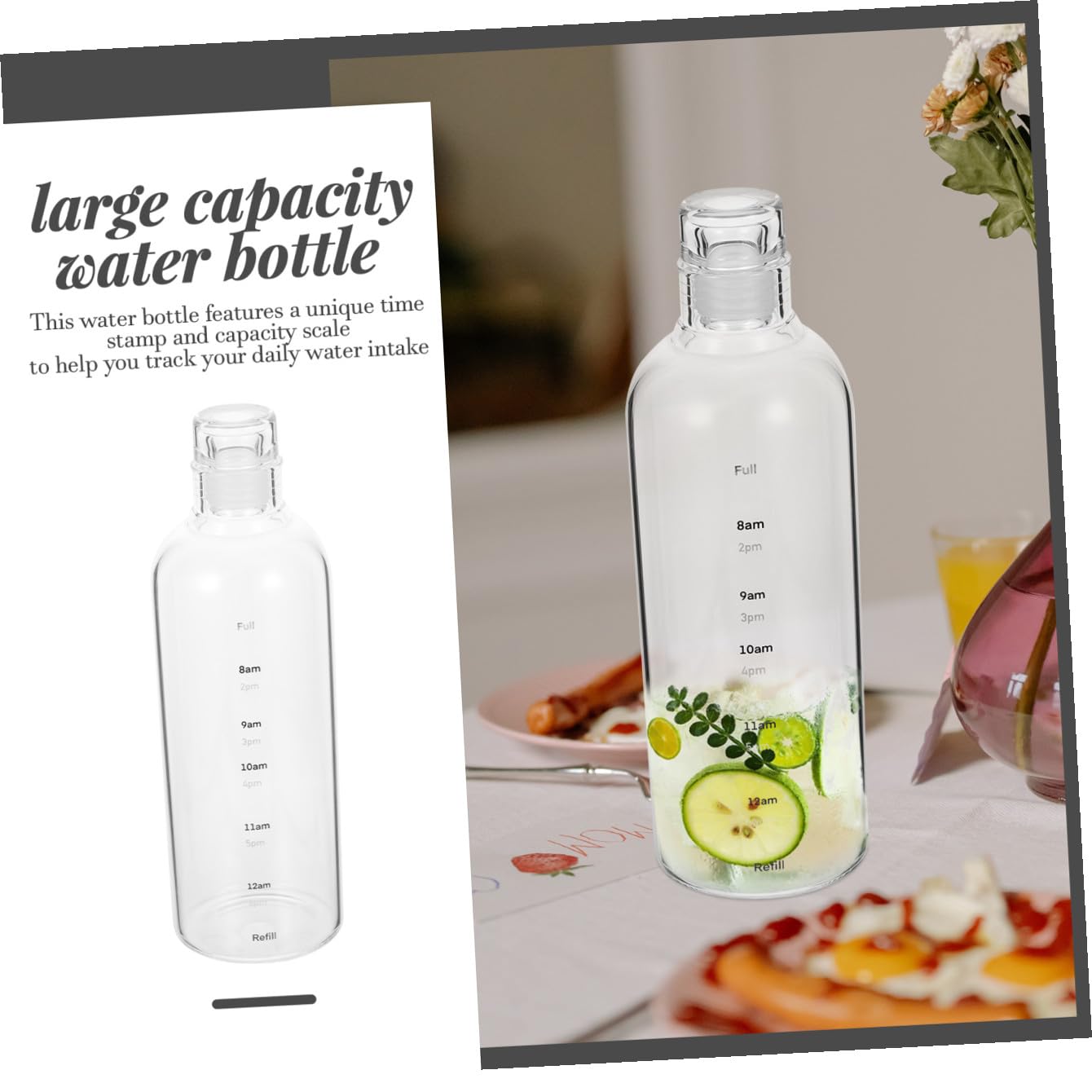 Bouteille D’Eau Vide 750ml en Verre, Portable pour Sport | Bords Lisses, Design Simple et Forme Créative, Usage Vélo et Yoga, Détails en Caoutchouc
