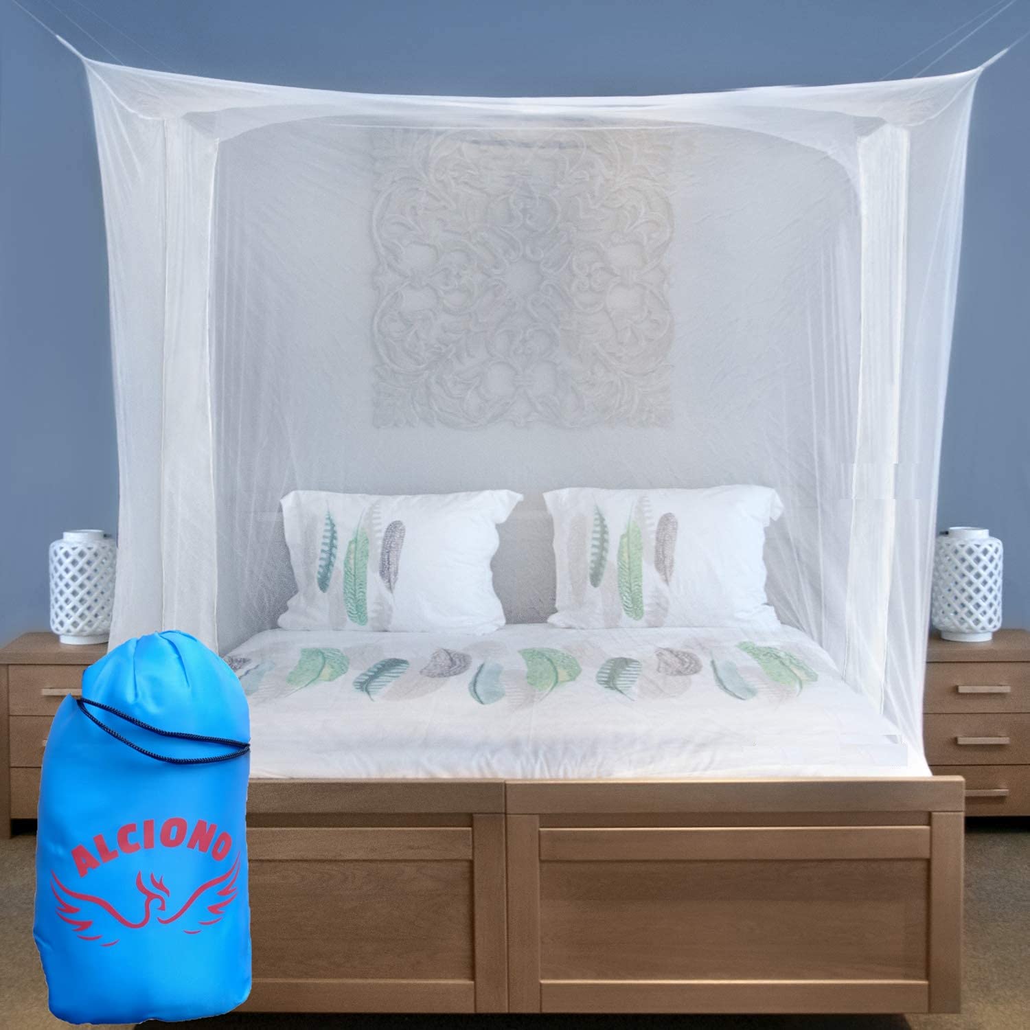 ALCIONO Fine Mesh Mosquito Net for Double Bed, Two Openings Insect Protection Repellent, Including Hanging Kit and Carry Bag, Perfect for Indoors and Outdoors 200 * 100 * 200 cm