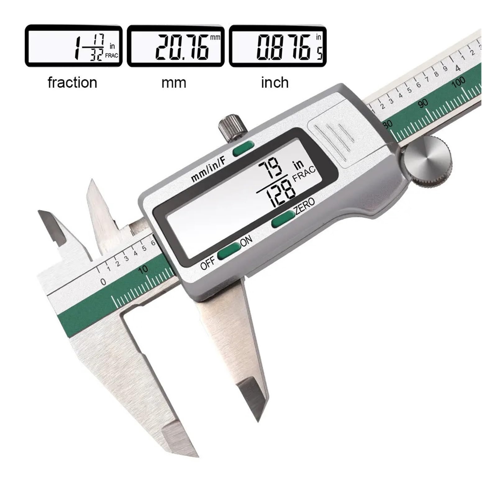 Calibro Digitale con Display LCD in Acciaio Inossidabile da 150 mm, Calibro a corsoio con Scala frazionaria/mm/Pollice in Acciaio Inossidabile.