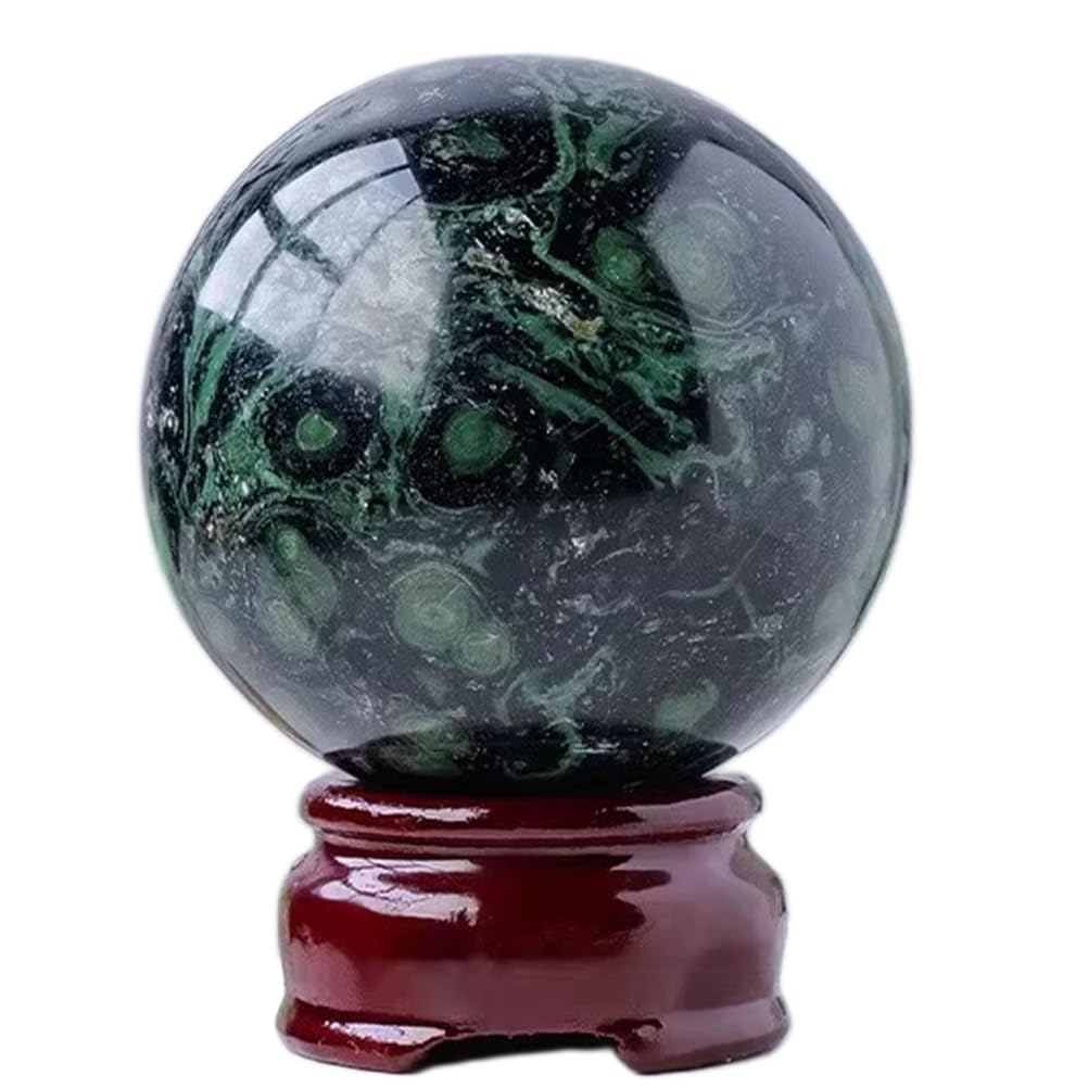 Sfera di Pietra di Gemma cristallina di Malachite Naturale con Supporto Palla di Cristalli di guarigione di Reiki per Decorazioni, Reiki, Meditazione, divinazione,90~100mm