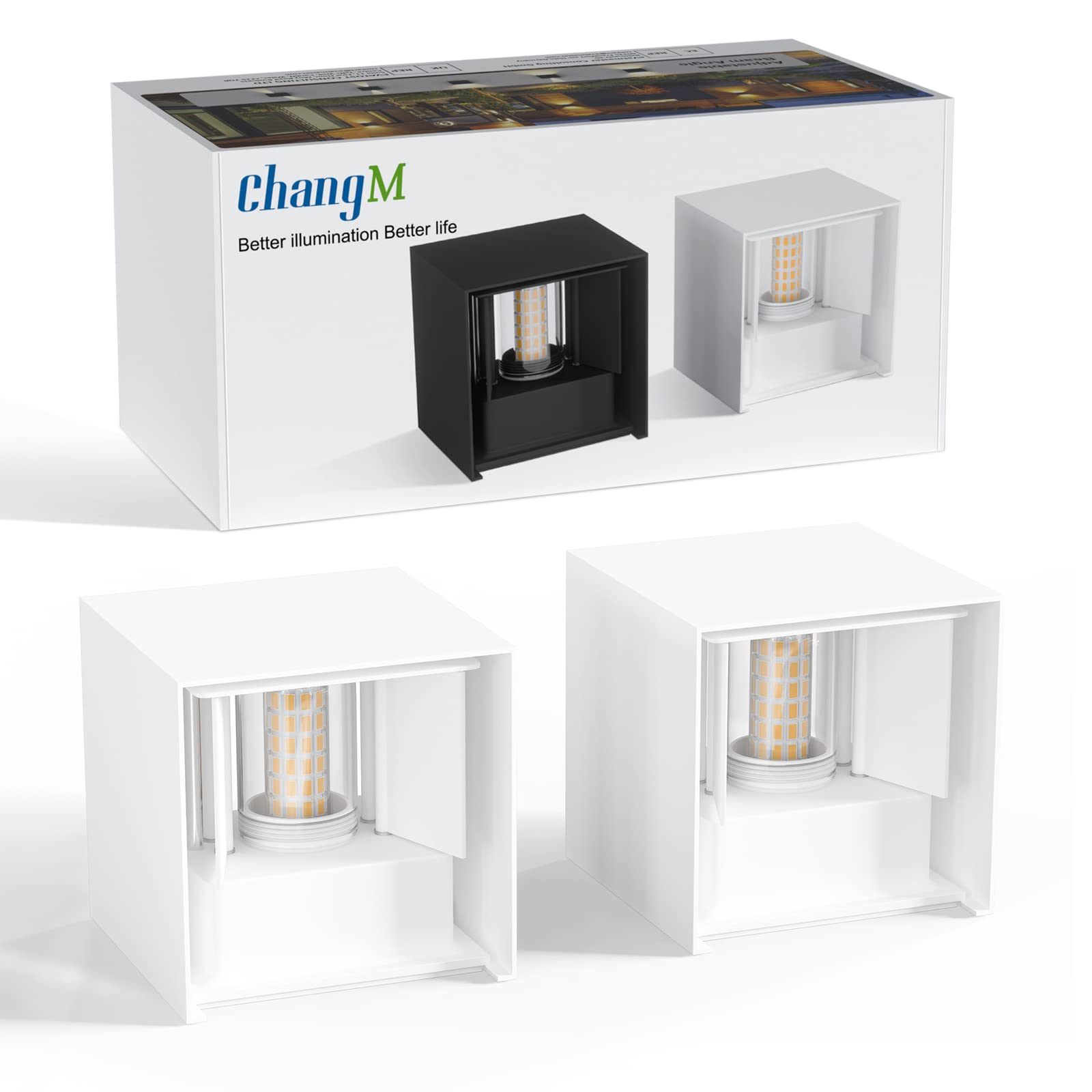 ChangM 2 Pezzi 7W Applique da Parete Esterno Interni LED Lampada, IP65 Lmpermeabili con Lampadina Sostituibile G9 LED, Bianco Caldo 3000K, Angolo del Fascio Regolabile Applique, Guscio Bianco