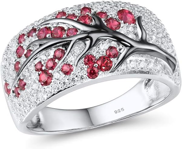 Santuzza 925 Sterling Silver Cherry Ring Cubic Zirconia Tree Branches Ring for Women