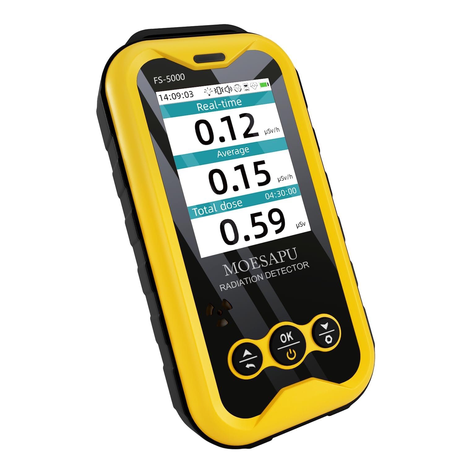 MOESAPU Geiger Counter Nuclear Radiation Detector, Rechargeable Handheld Radioactive Dosimeter with 2.4“ TFT Display GM Tube Detects X Ray Beta Gamma Portable Radiation Testing Device, FS5000 (Amber)