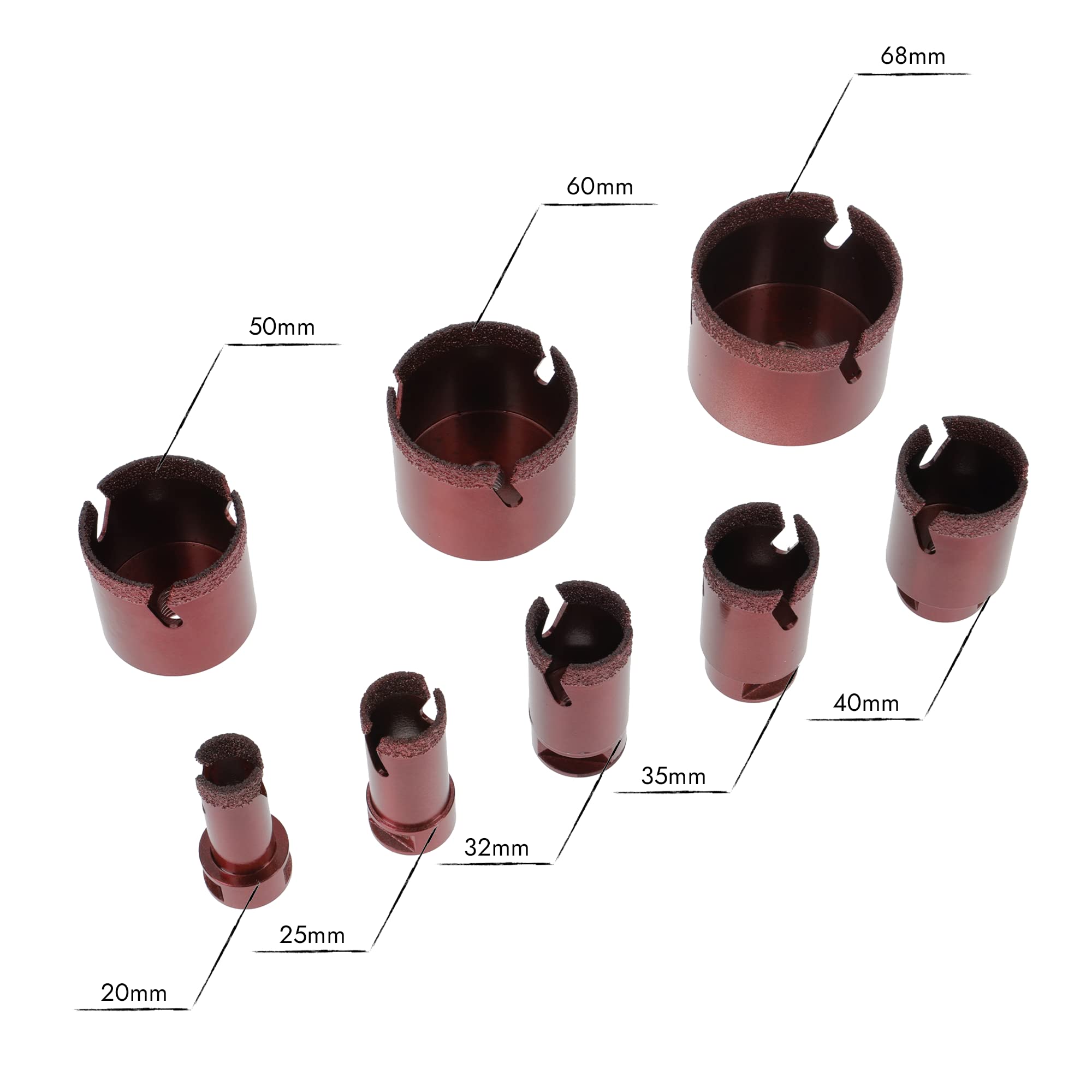 PRODIAMANT Speedmaster Set 8 piezas Broca seca diamantada para baldosas M14 ø 20mm 25 mm, 32 mm, 35 mm, 40 mm, 50 mm, 60 mm, 68 mm