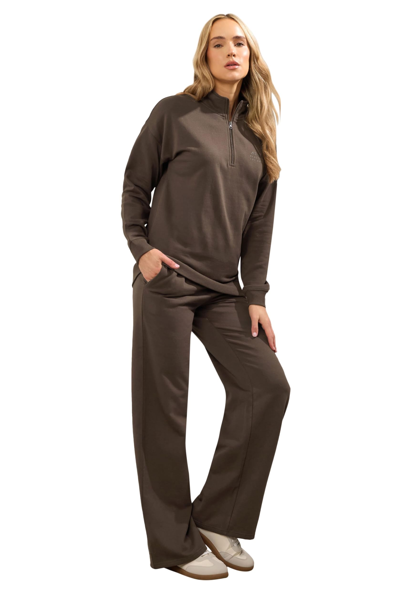 Long Tall Sally Women's Brown Tall Wide Leg Joggers 10XL