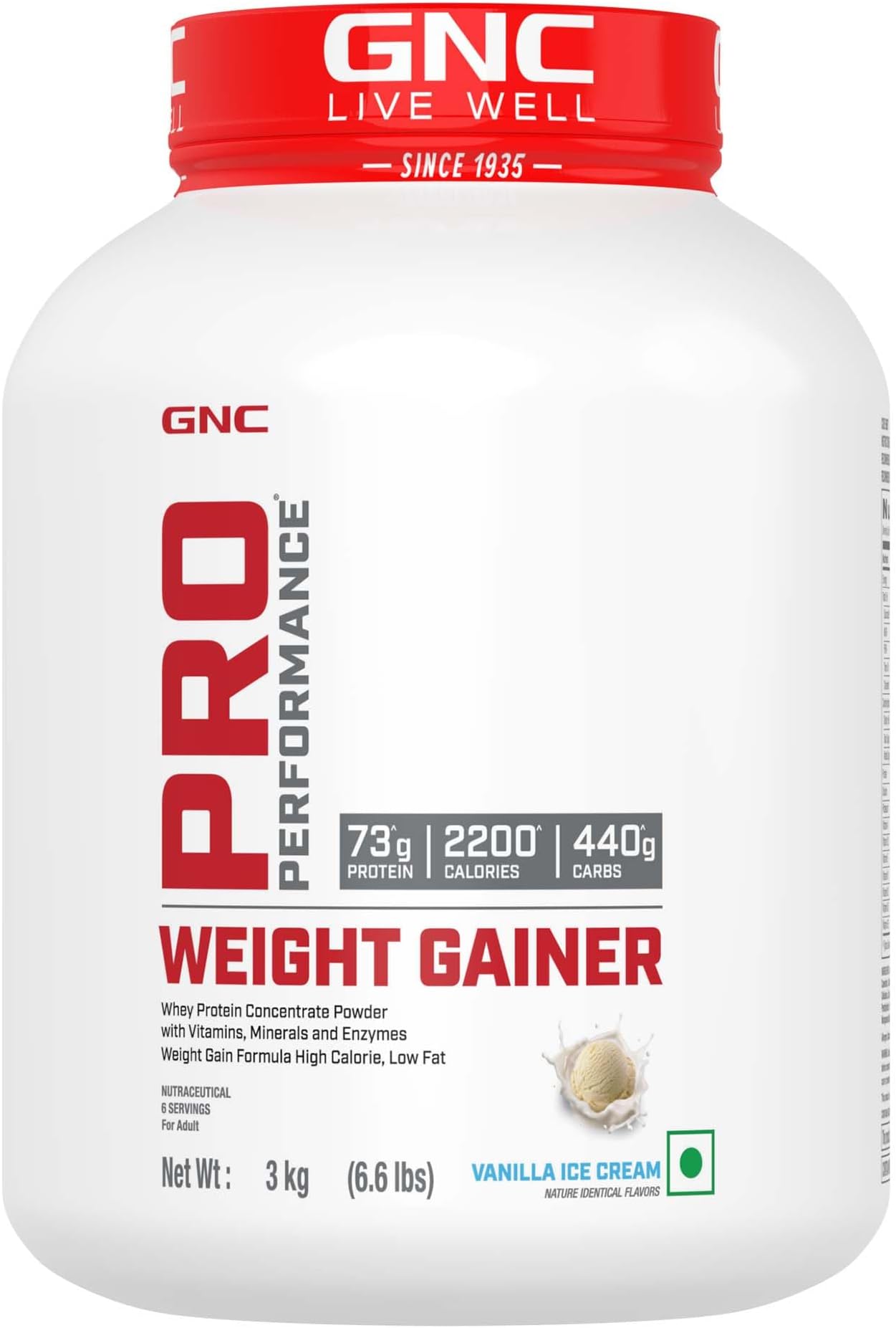 GNC Pro Performance Weight Gainer | 3kg | 73g Protein & 2200 Calories for Muscle Growth | 400g Carbs for Post-Workout Recovery | Reduces Muscle Breakdown & Boosts Endurance | Vanilla Ice Cream