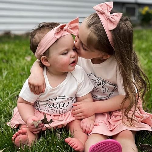 Amawmw Big Sister Little Sister Matching Outfits Toddler Baby Girl Summer Clothes Short Sleeve Romper Ruffle Skirt 3Pc Set #TOP2