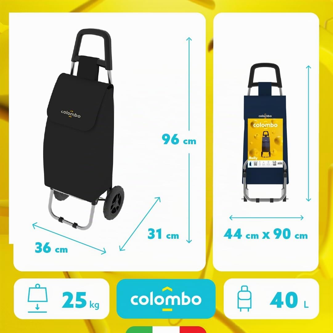 COLOMBO Carrello Spesa ROLLY BLU 40L Pieghevole Leggero 1.5kg – Struttura in Acciaio, Sacca Impermeabile Lavabile, Portata 25kg, Compatto e Robusto per Spesa e Viaggi