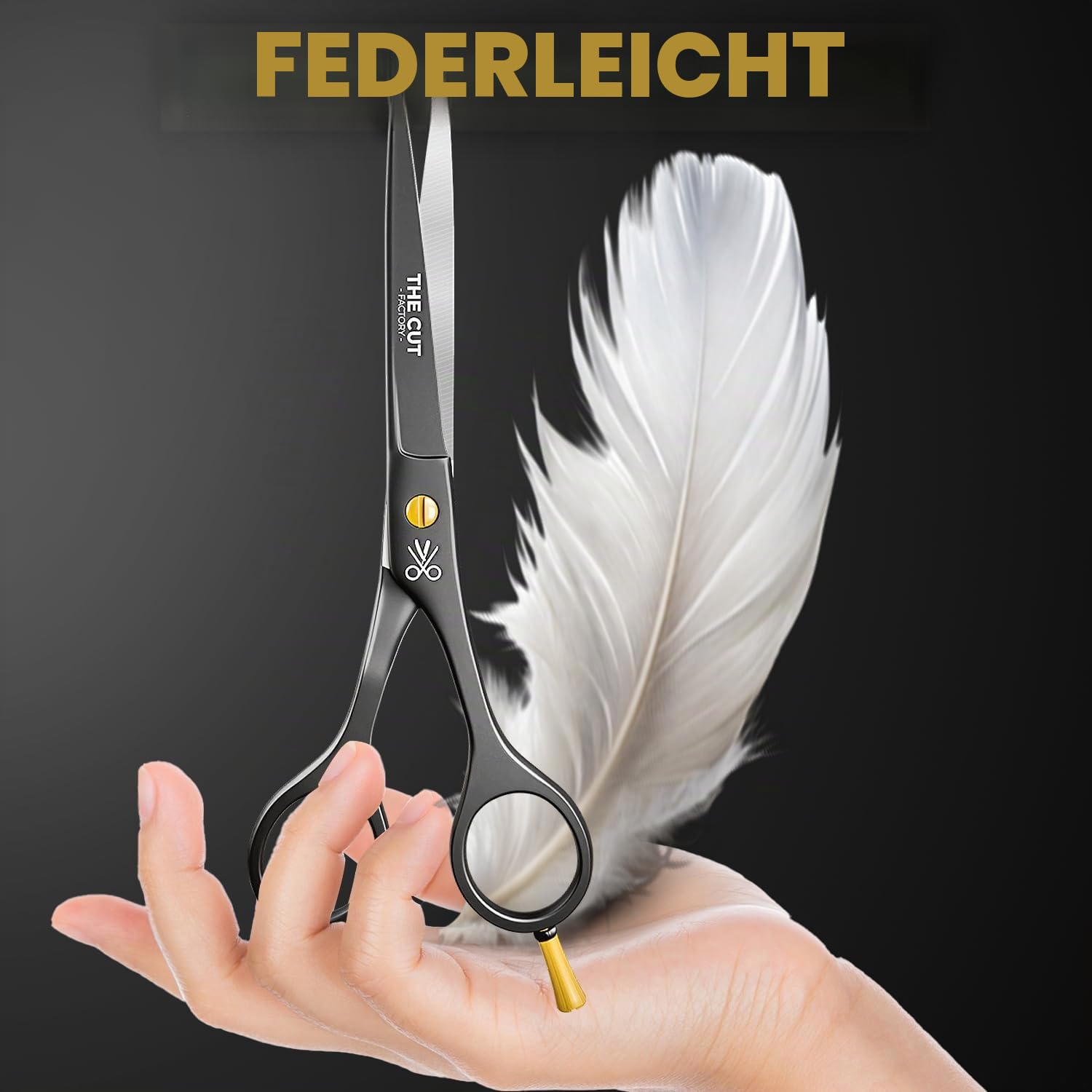 The Cut Factory Professionelle Haarschere, 16,5 cm, kohlenstoffreiches 420er-Edelstahl, Haarschneideschere, ultra-scharfe Friseurschere für Salon und Zuhause, ergonomisch für Männer, Frauen, Kinder