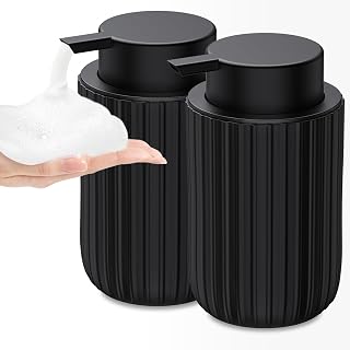 Dlirho Ceramic Foaming Soap Dispenser 12oz 2-Pack Black - Refillable Foam Pump for Bathroom Kitchen Countertop Hand Soap Lotion