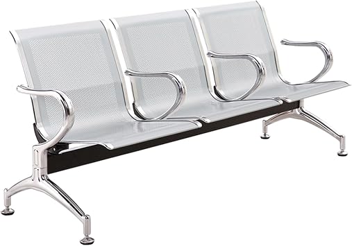 Reception Bench 3-Seat Waiting Room Chairs with Armrest Steel Guest Chair Reception Chair for Office Airport Hospital Bank Business 175x65x78cm