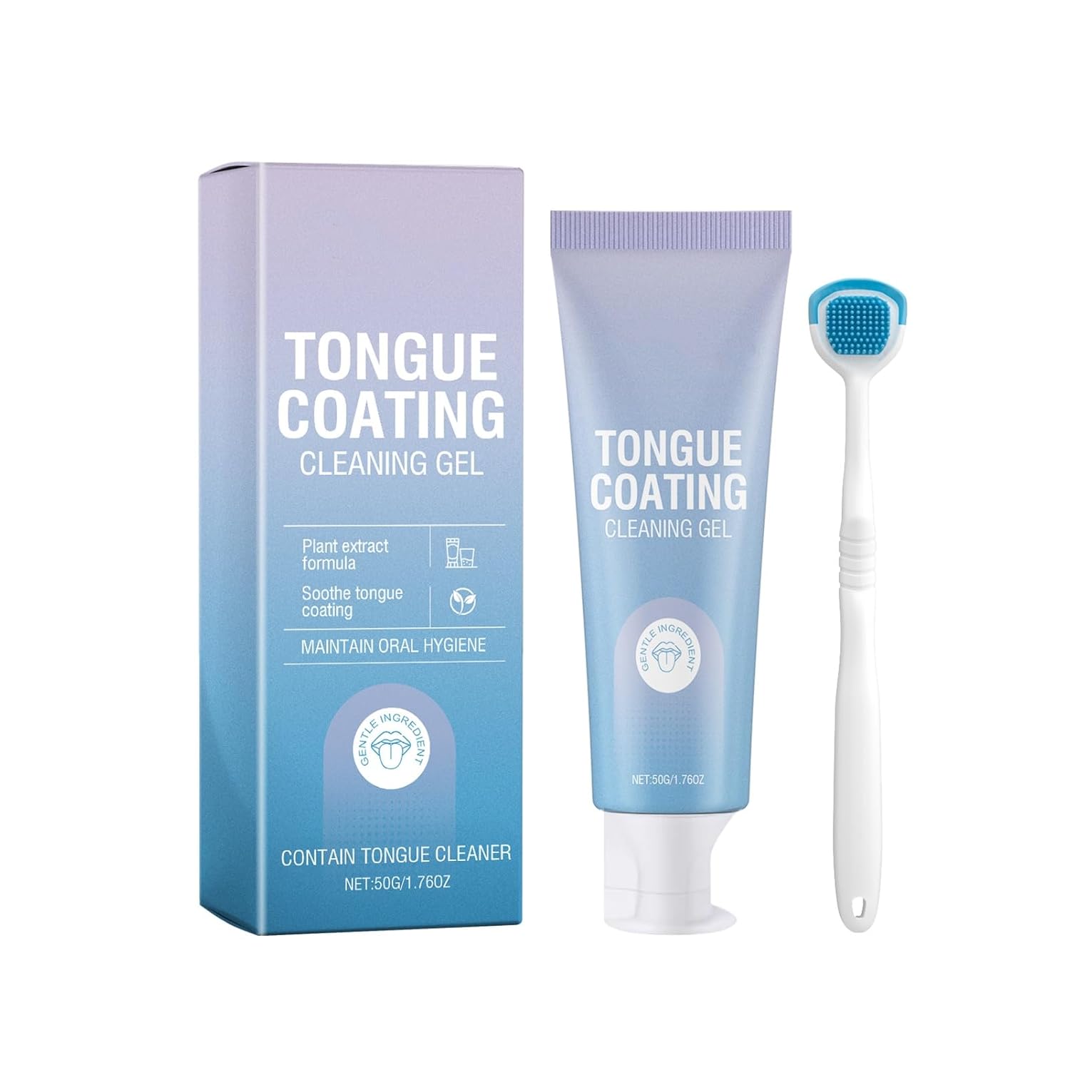Tongue Cleaner Gel Kit With Scraper Brush, Oral Care Gel for Freshening Breath and Removing Tongue Coating